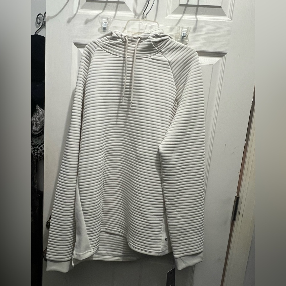 Cream Striped White and Gray Hoodie L